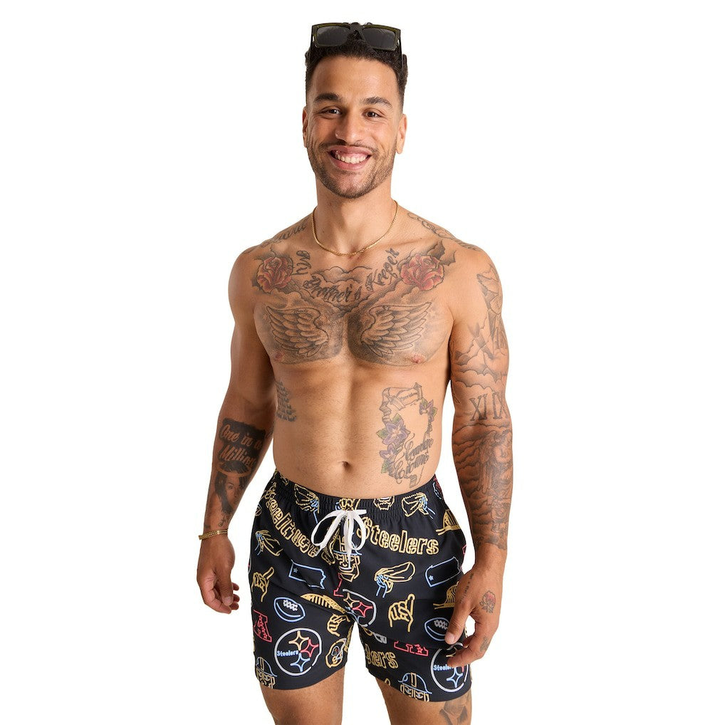 Pittsburgh Steelers Chubbies The Neon 5.5" Classic Lined Swim Trunks Black | NFL