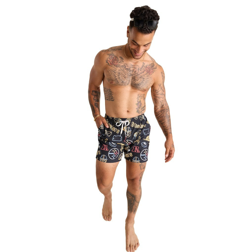 Pittsburgh Steelers Chubbies The Neon 5.5" Classic Lined Swim Trunks Black | NFL