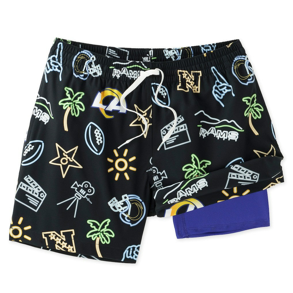 Los Angeles Rams Chubbies The Neon 5.5" Classic Lined Swim Trunks Black | NFL