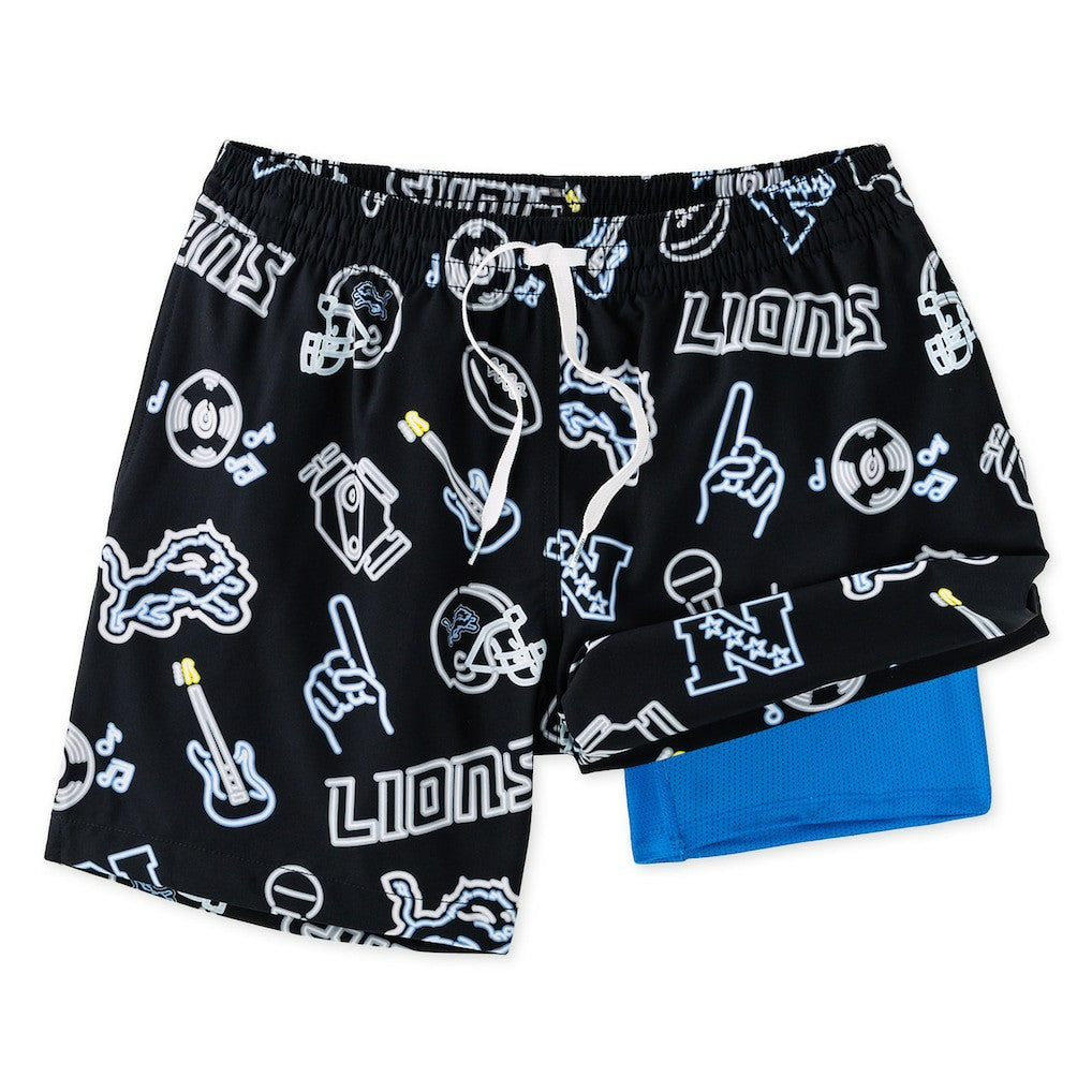Detroit Lions Chubbies The Neon 5.5" Classic Lined Swim Trunks Black | NFL