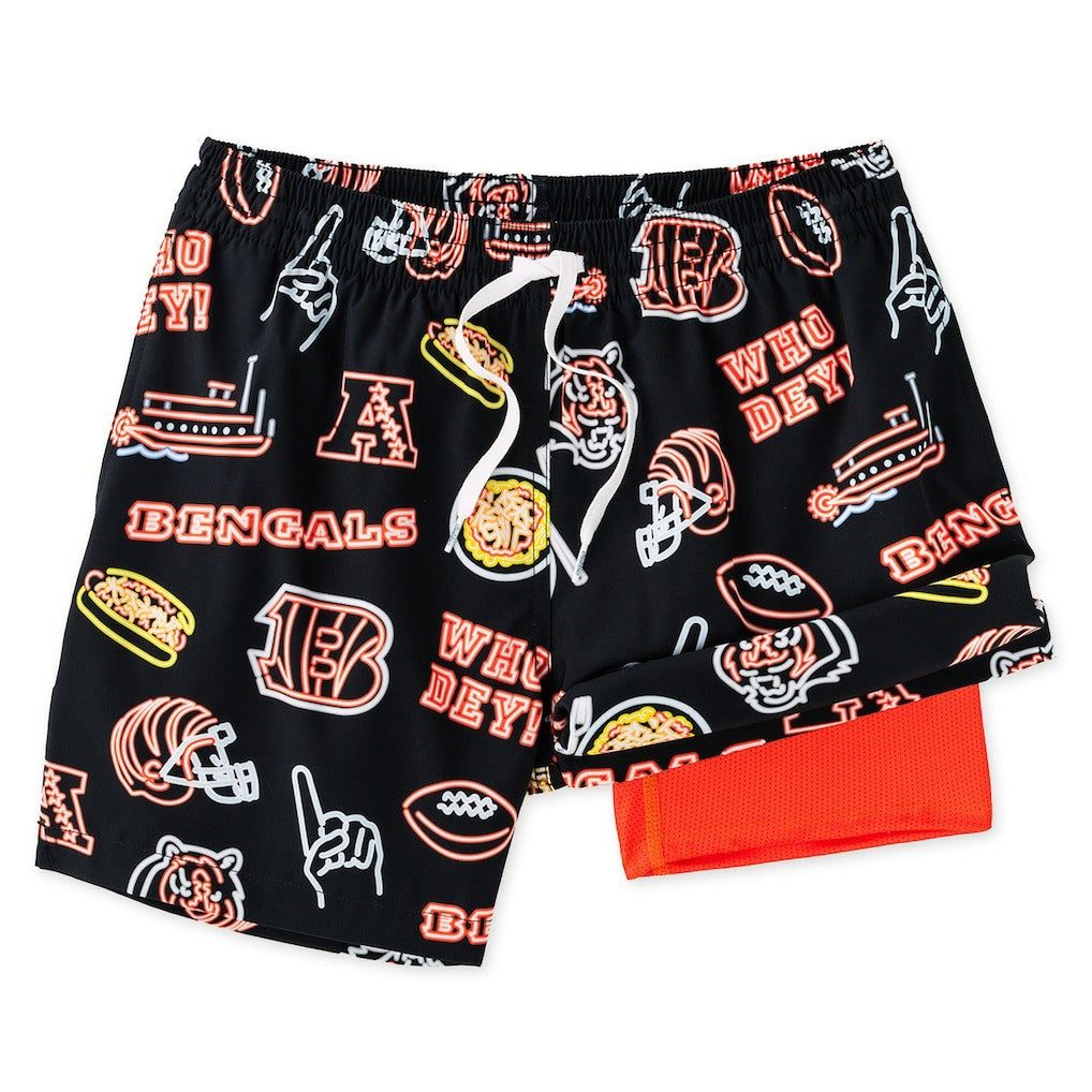 Cincinnati Bengals Chubbies The Neon 5.5" Classic Lined Swim Trunks Black | NFL