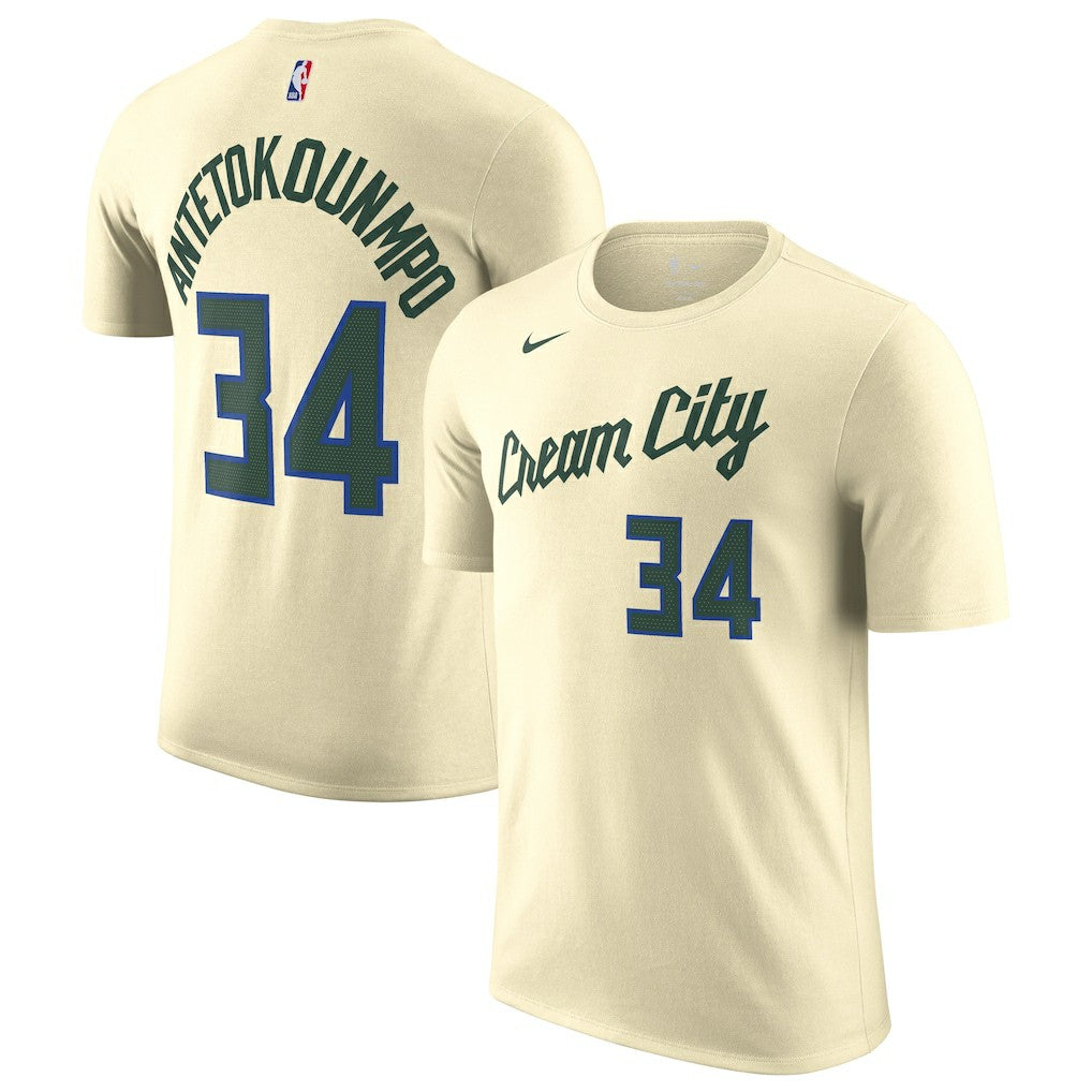 Giannis Antetokounmpo Milwaukee Bucks Unisex 2025/26 City Edition Name & Number T-Shirt Cream - NBA