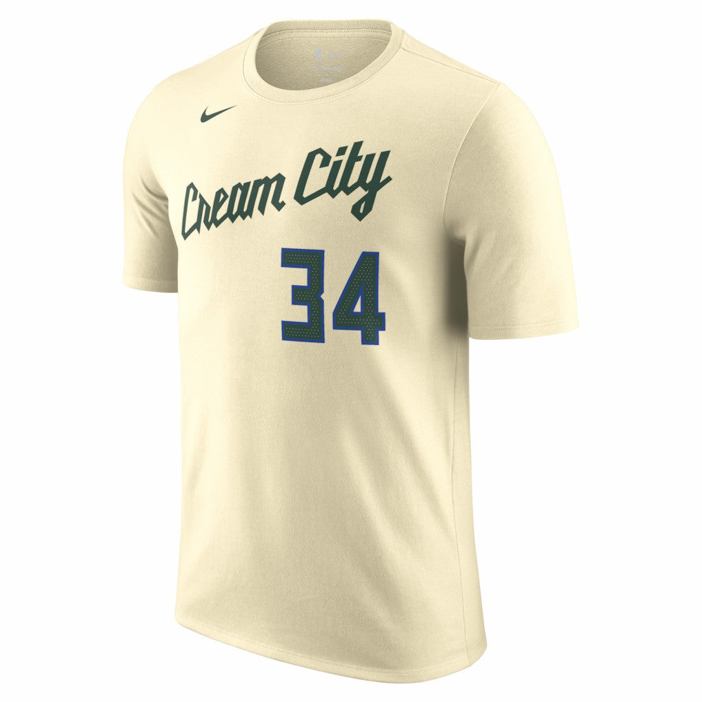 Giannis Antetokounmpo Milwaukee Bucks Unisex 2025/26 City Edition Name & Number T-Shirt Cream - NBA