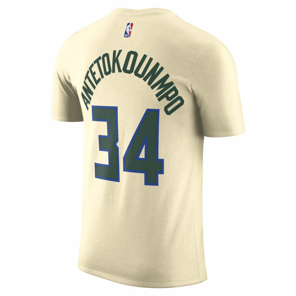 Giannis Antetokounmpo Milwaukee Bucks Unisex 2025/26 City Edition Name & Number T-Shirt Cream - NBA