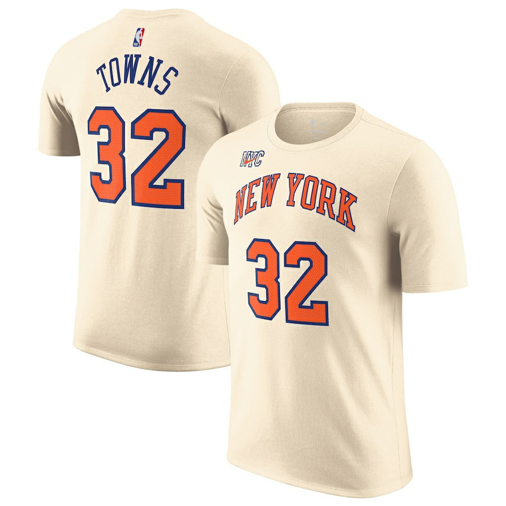Karl-Anthony Towns New York Knicks Unisex 2025/26 City Edition Name & Number T-Shirt Cream - NBA