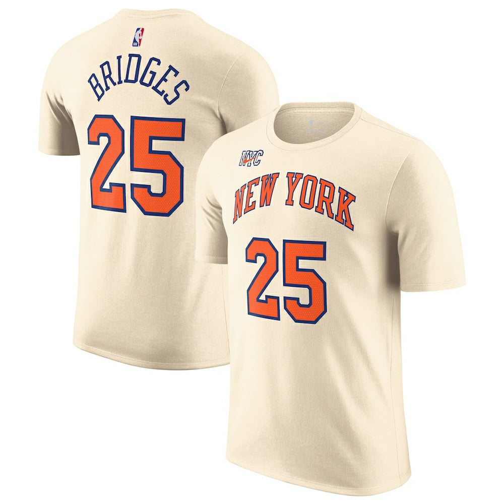 Mikal Bridges New York Knicks Unisex 2025/26 City Edition Name & Number T-Shirt Cream - NBA