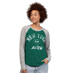 New York Jets G-III 4Her by Carl Banks Women's Waffle Knit Raglan Long-Sleeve T-Shirt Green/Heather Gray | NFL