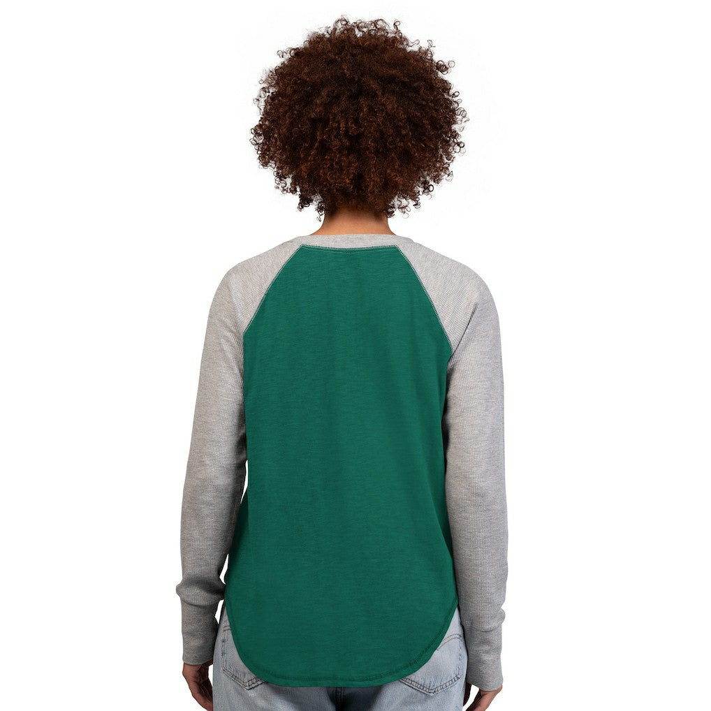 New York Jets G-III 4Her by Carl Banks Women's Waffle Knit Raglan Long-Sleeve T-Shirt Green/Heather Gray | NFL