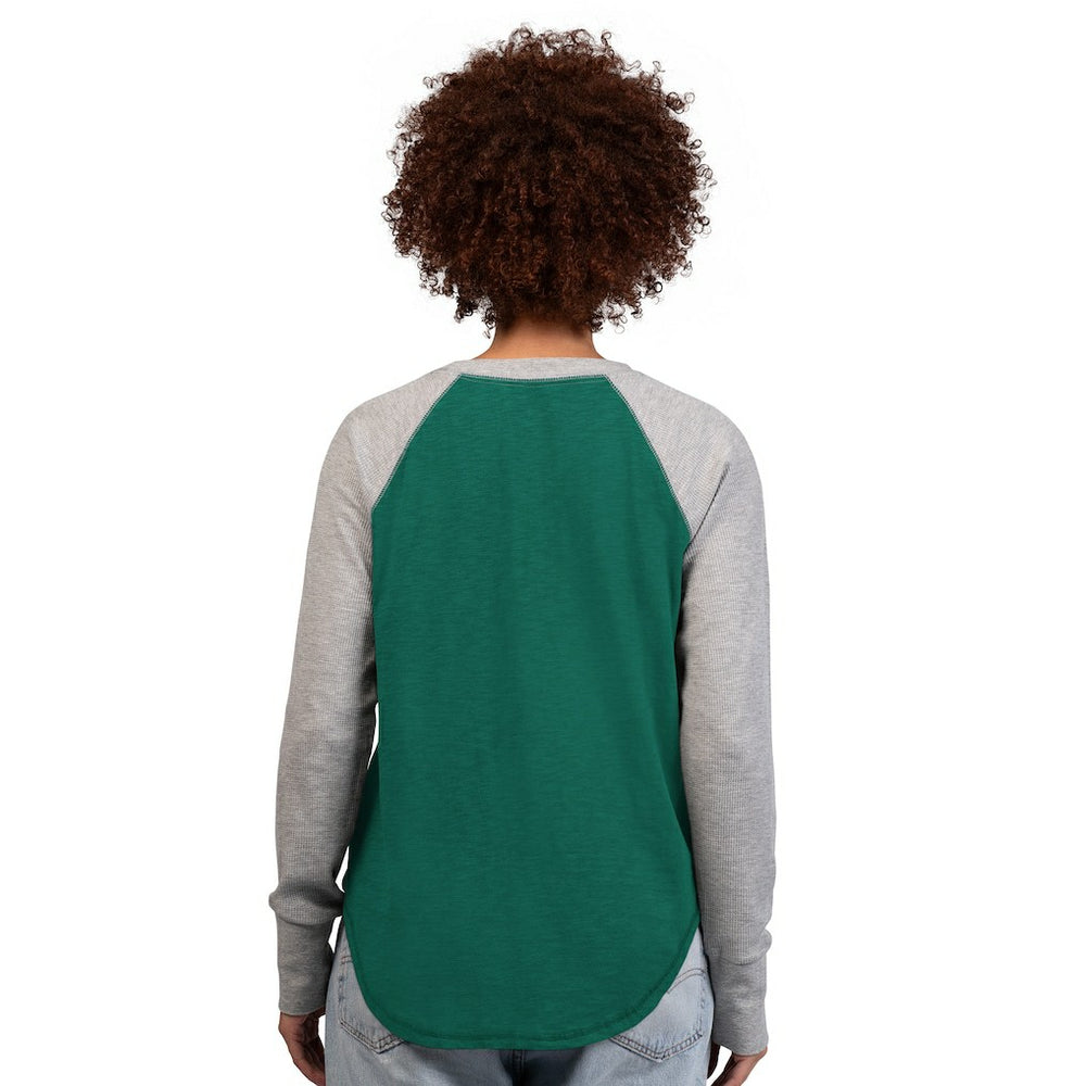 New York Jets G-III 4Her by Carl Banks Women's Waffle Knit Raglan Long-Sleeve T-Shirt Green/Heather Gray | NFL