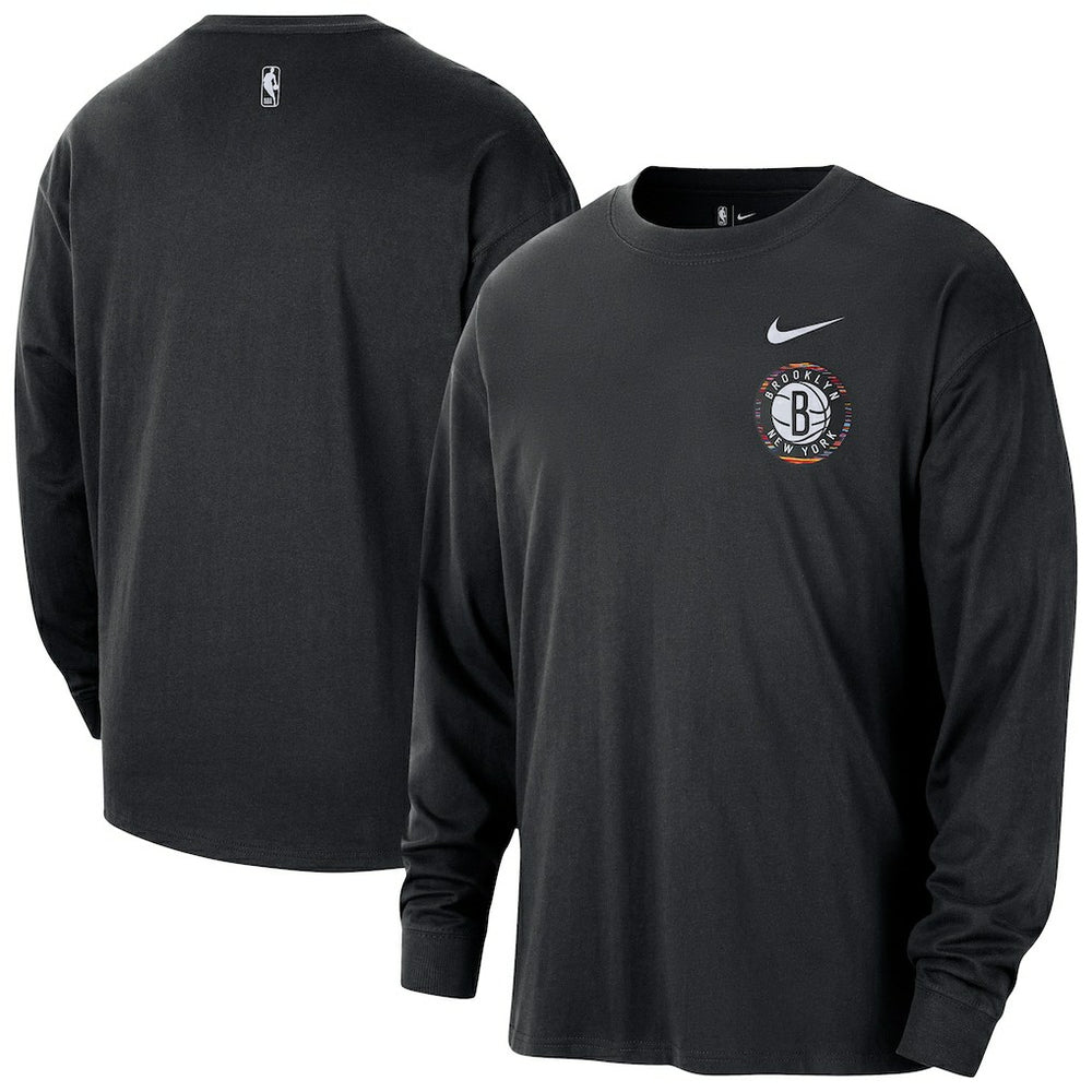 Brooklyn Nets 2025/26 City Edition Remix Essential Logo Long Sleeve T-Shirt Black - NBA