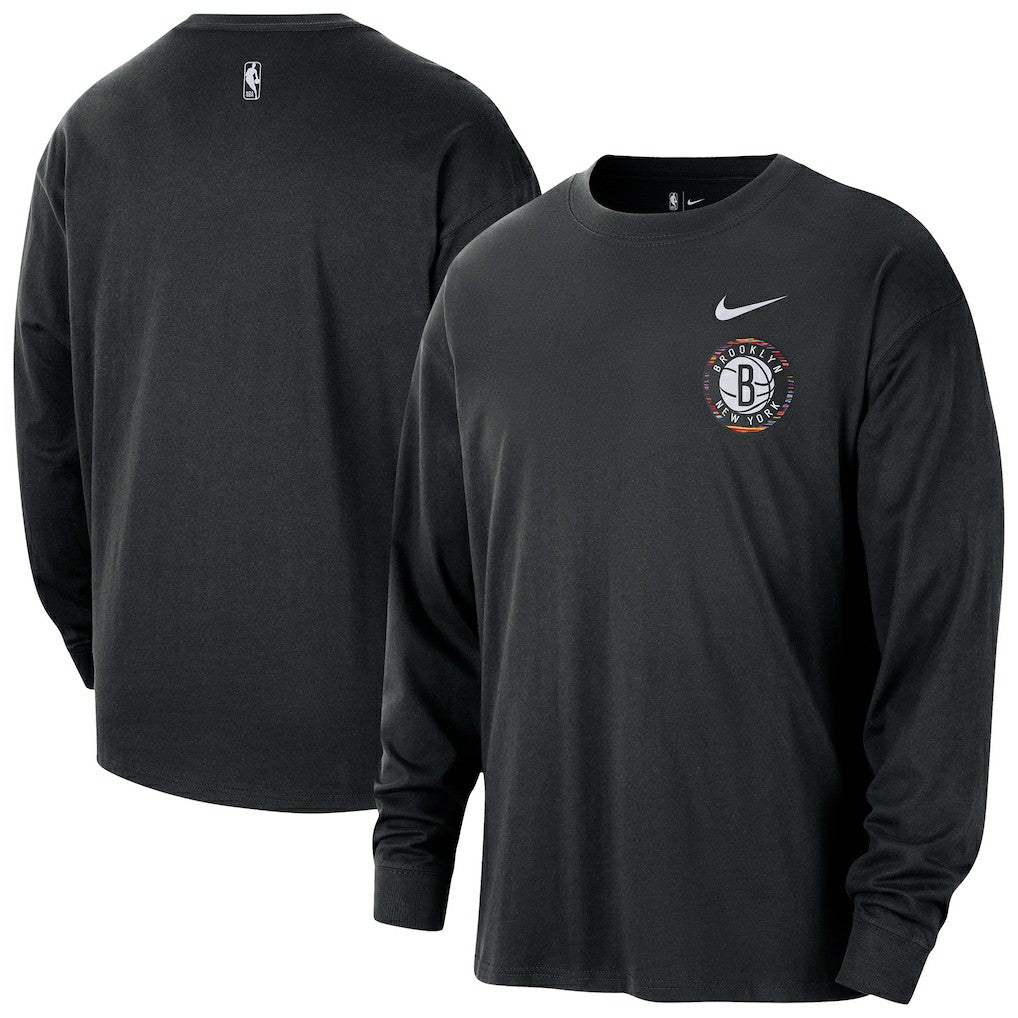 Brooklyn Nets 2025/26 City Edition Remix Essential Logo Long Sleeve T-Shirt Black - NBA