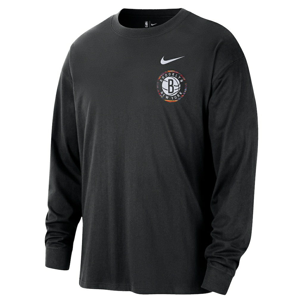 Brooklyn Nets 2025/26 City Edition Remix Essential Logo Long Sleeve T-Shirt Black - NBA