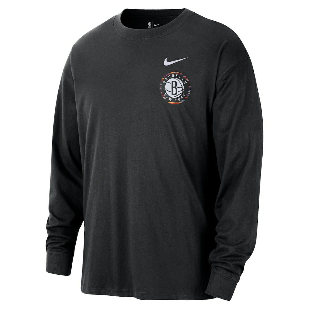 Brooklyn Nets 2025/26 City Edition Remix Essential Logo Long Sleeve T-Shirt Black - NBA