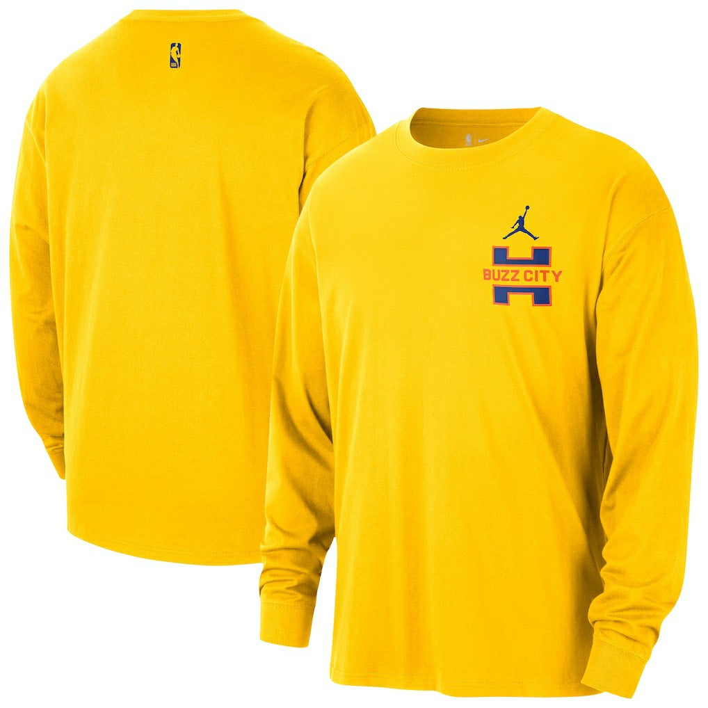 Charlotte Hornets Jordan Brand 2025/26 City Edition Remix Essential Logo Long Sleeve T-Shirt Yellow - NBA