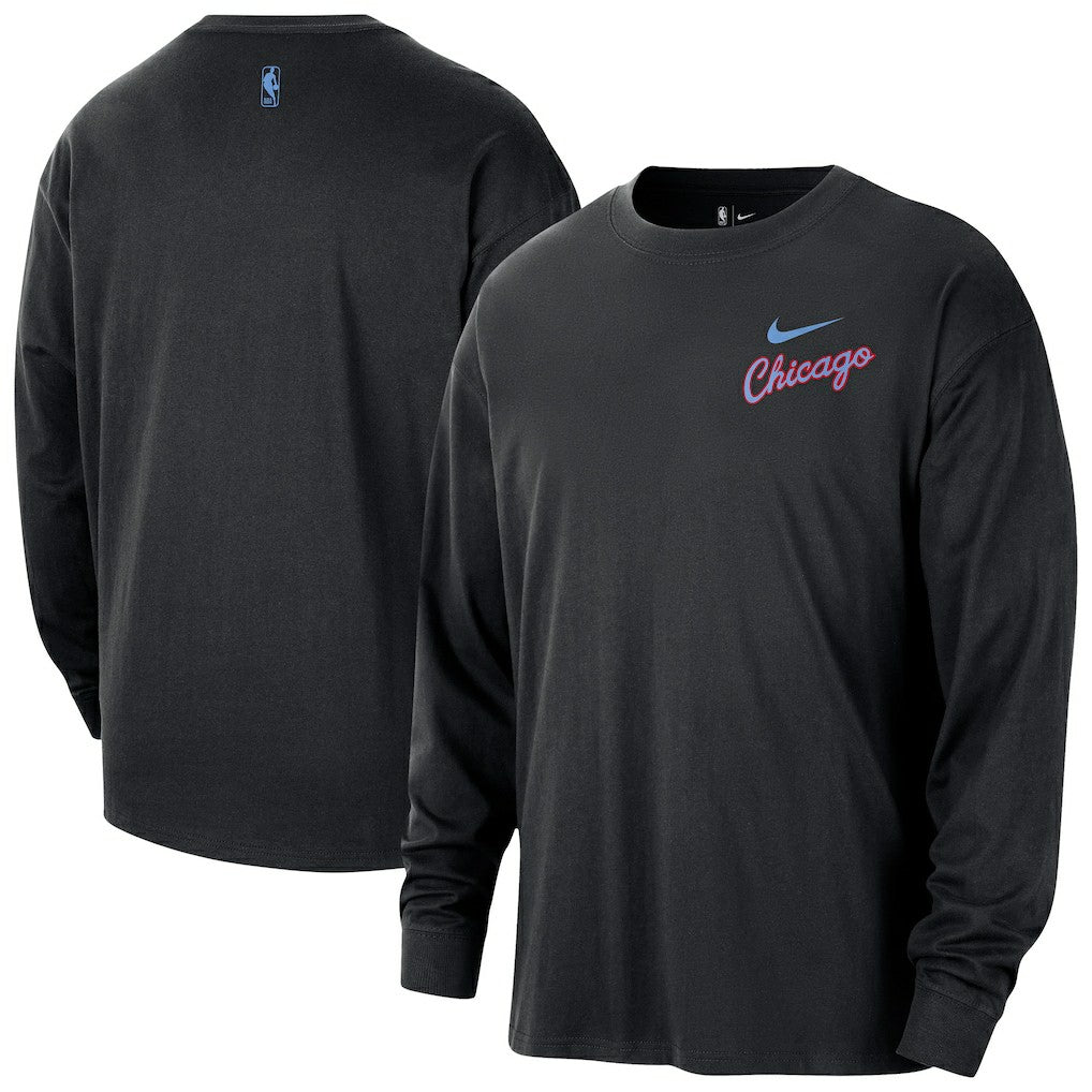 Chicago Bulls 2025/26 City Edition Remix Essential Logo Long Sleeve T-Shirt Black - NBA