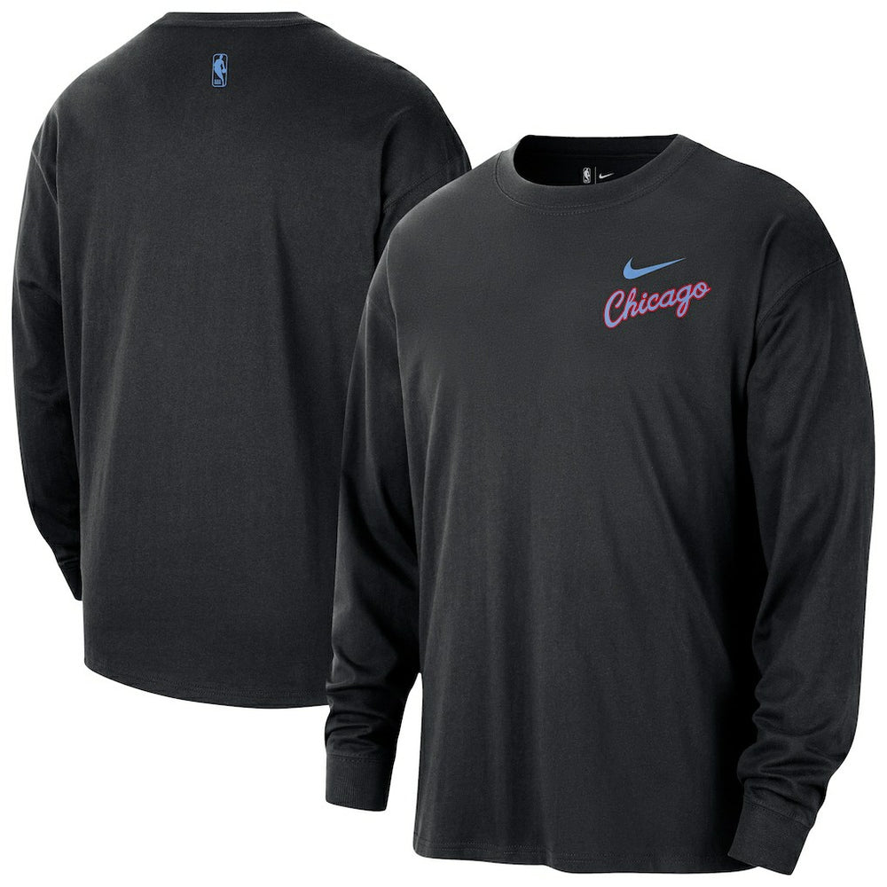 Chicago Bulls 2025/26 City Edition Remix Essential Logo Long Sleeve T-Shirt Black - NBA
