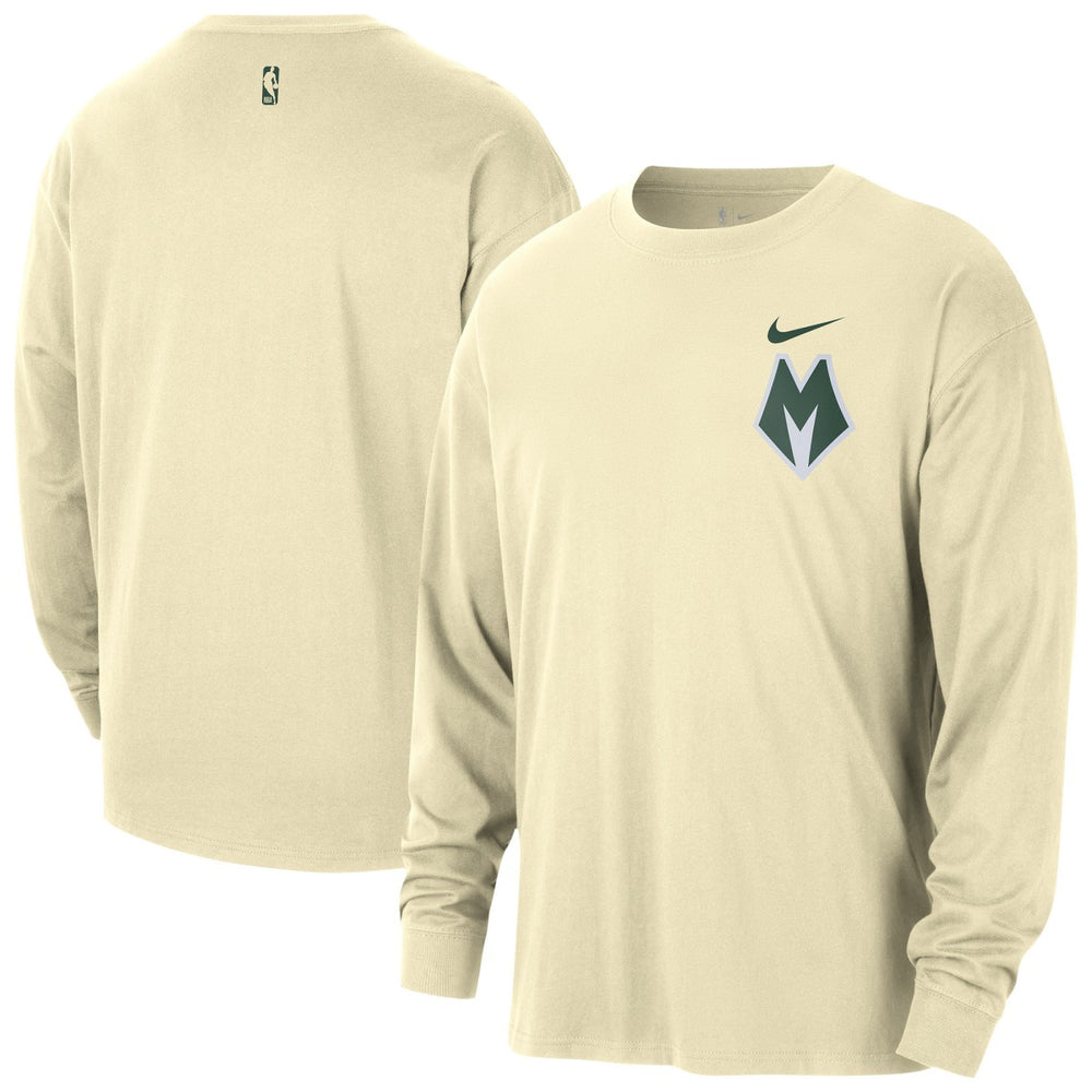 Milwaukee Bucks 2025/26 City Edition Remix Essential Logo Long Sleeve T-Shirt Cream - NBA