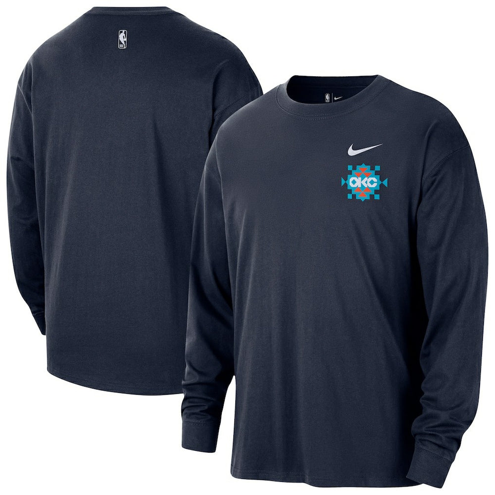 Oklahoma City Thunder 2025/26 City Edition Remix Essential Logo Long Sleeve T-Shirt Navy - NBA