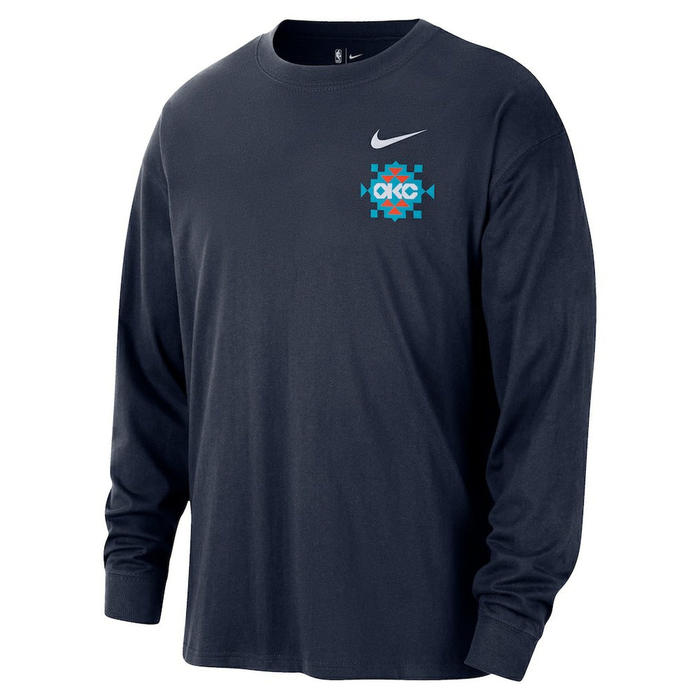 Oklahoma City Thunder 2025/26 City Edition Remix Essential Logo Long Sleeve T-Shirt Navy - NBA