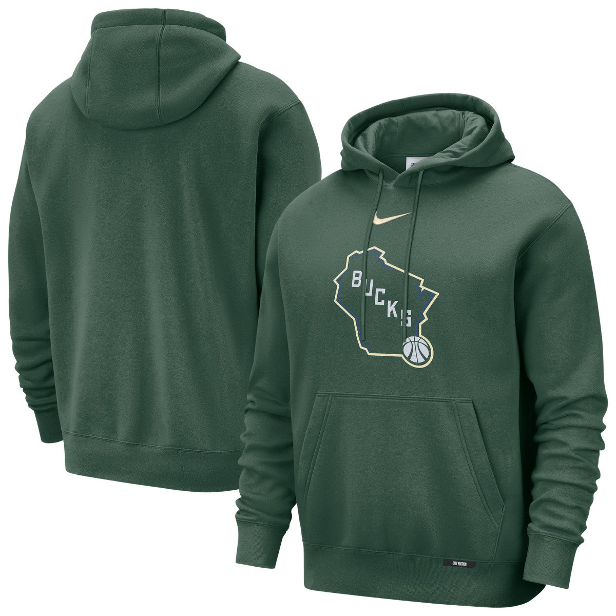 Milwaukee Bucks 2025/26 City Edition Essential Logo Remix Hoodie Hunter Green - NBA