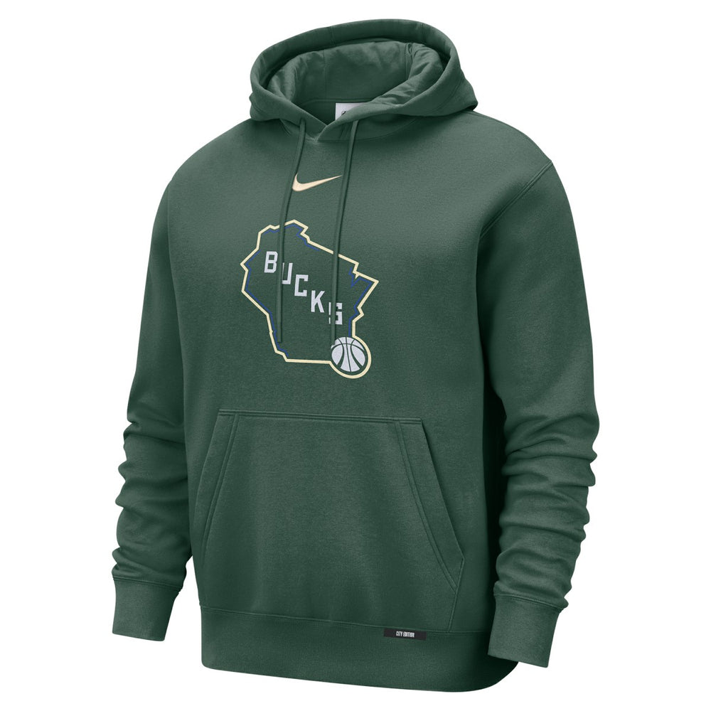 Milwaukee Bucks 2025/26 City Edition Essential Logo Remix Hoodie Hunter Green - NBA