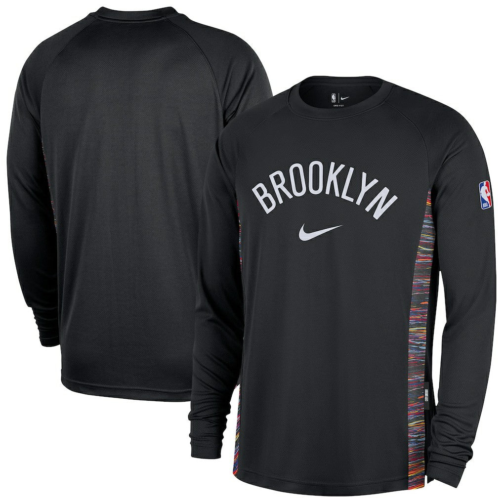 Brooklyn Nets 2025/26 City Edition Authentic Pregame Dri-FIT Long Sleeve Shooting T-Shirt Black - NBA