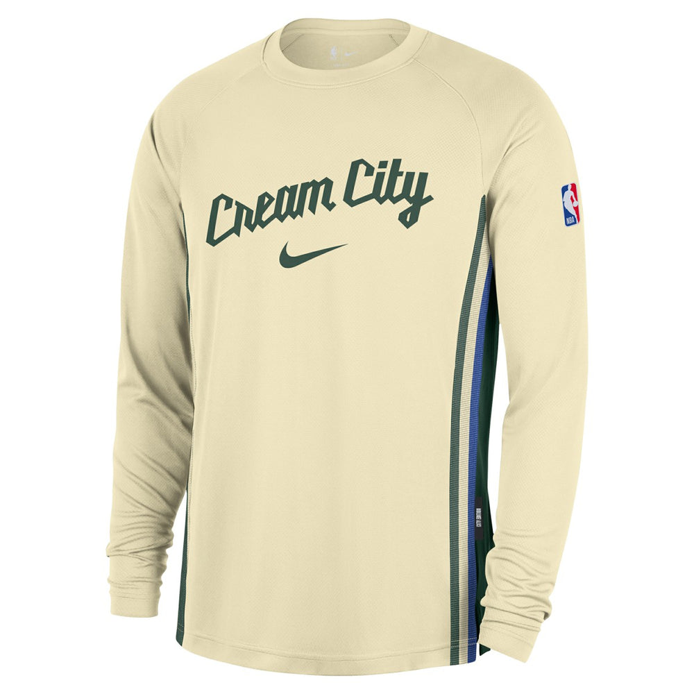 Milwaukee Bucks 2025/26 City Edition Authentic Pregame Dri-FIT Long Sleeve Shooting T-Shirt Cream - NBA