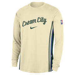 Milwaukee Bucks 2025/26 City Edition Authentic Pregame Dri-FIT Long Sleeve Shooting T-Shirt Cream - NBA