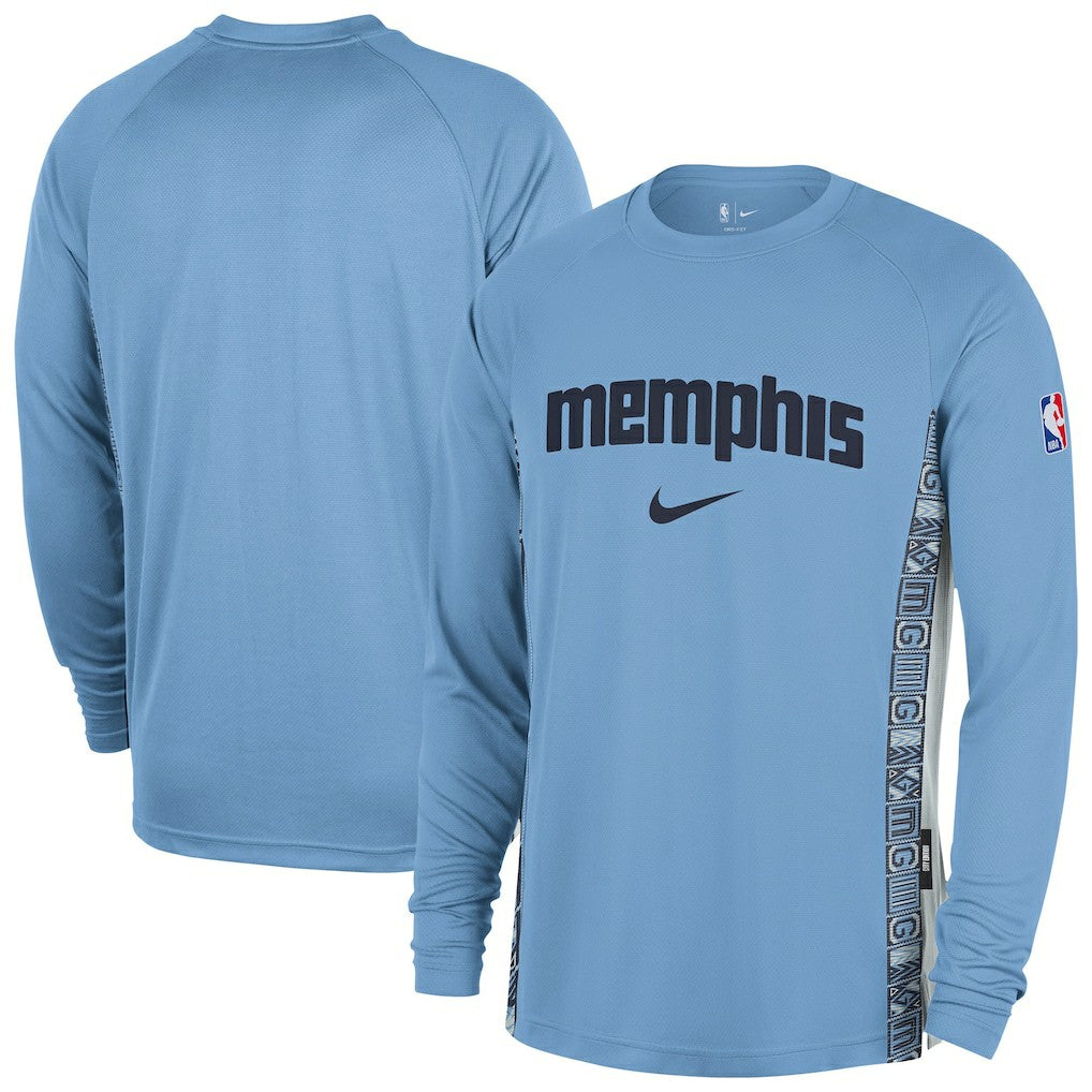 Memphis Grizzlies 2025/26 City Edition Authentic Pregame Dri-FIT Long Sleeve Shooting T-Shirt Light Blue - NBA