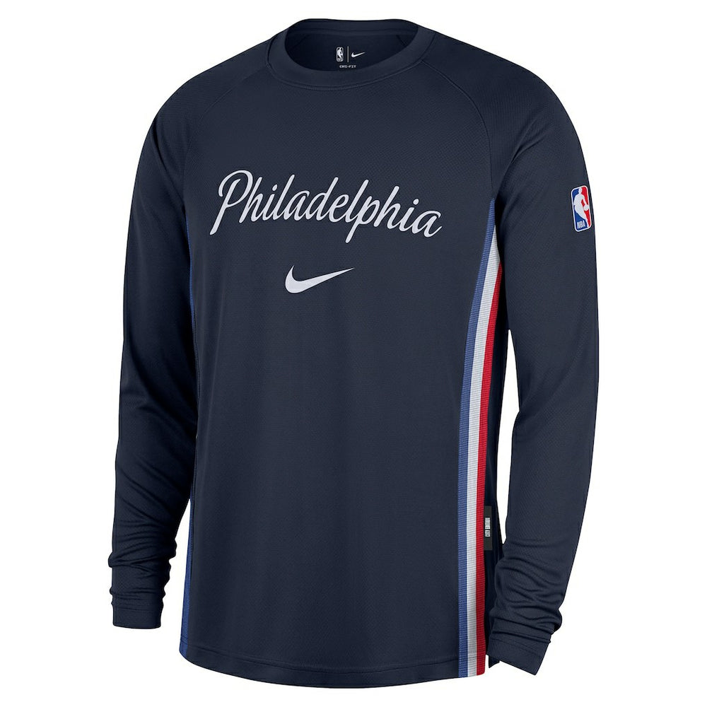 Philadelphia 76ers 2025/26 City Edition Authentic Pregame Dri-FIT Long Sleeve Shooting T-Shirt Navy - NBA