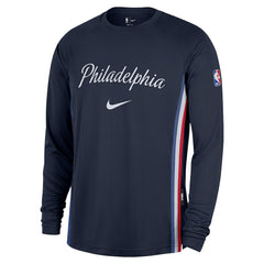 Philadelphia 76ers 2025/26 City Edition Authentic Pregame Dri-FIT Long Sleeve Shooting T-Shirt Navy - NBA