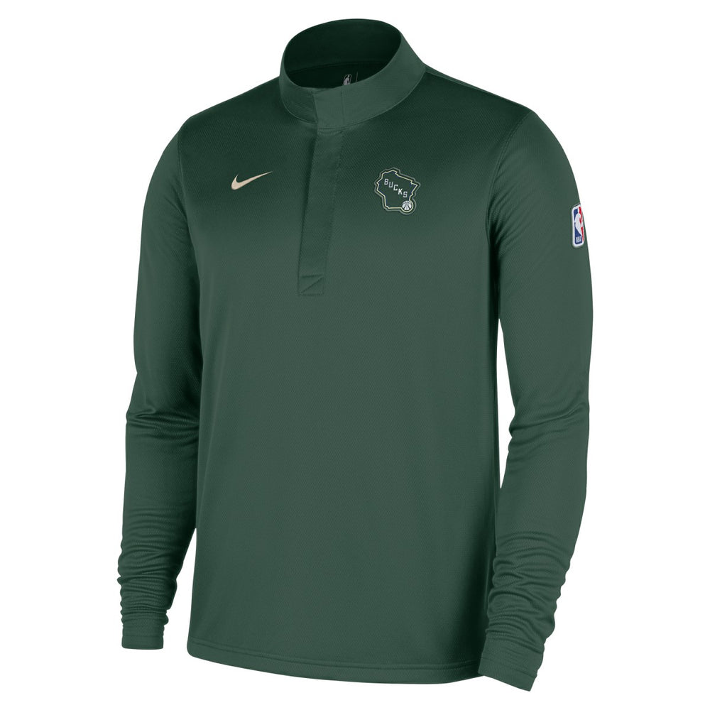 Milwaukee Bucks 2025/26 City Edition Remix Authentic Coaches Dri-FIT Half-Zip Top Hunter Green - NBA