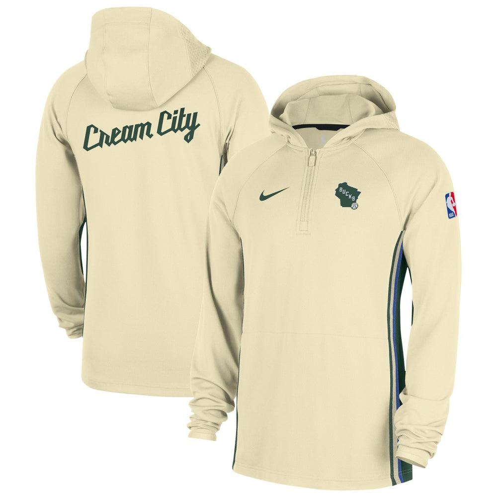 Milwaukee Bucks 2025/26 City Edition Remix Authentic On-Court Quarter-Zip Dri-FIT Hooded Jacket White - NBA
