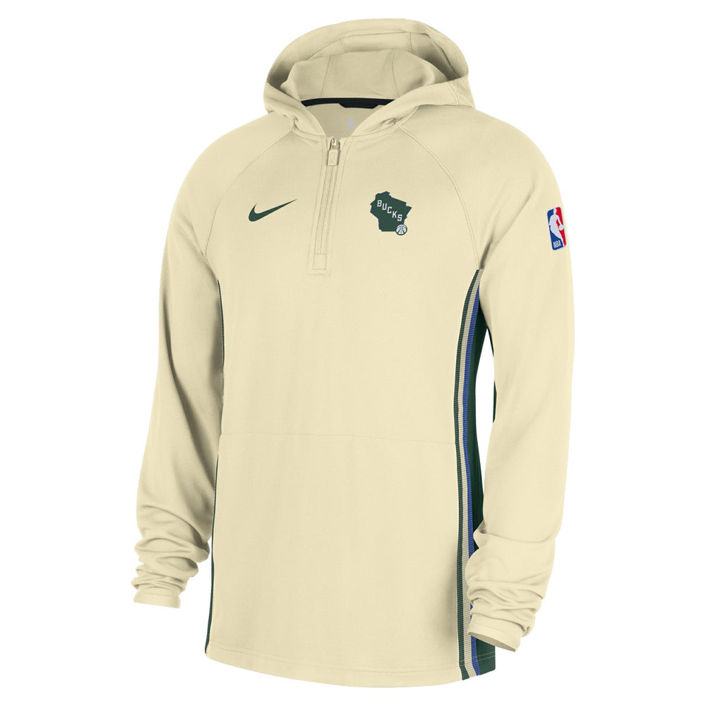 Milwaukee Bucks 2025/26 City Edition Remix Authentic On-Court Quarter-Zip Dri-FIT Hooded Jacket White - NBA