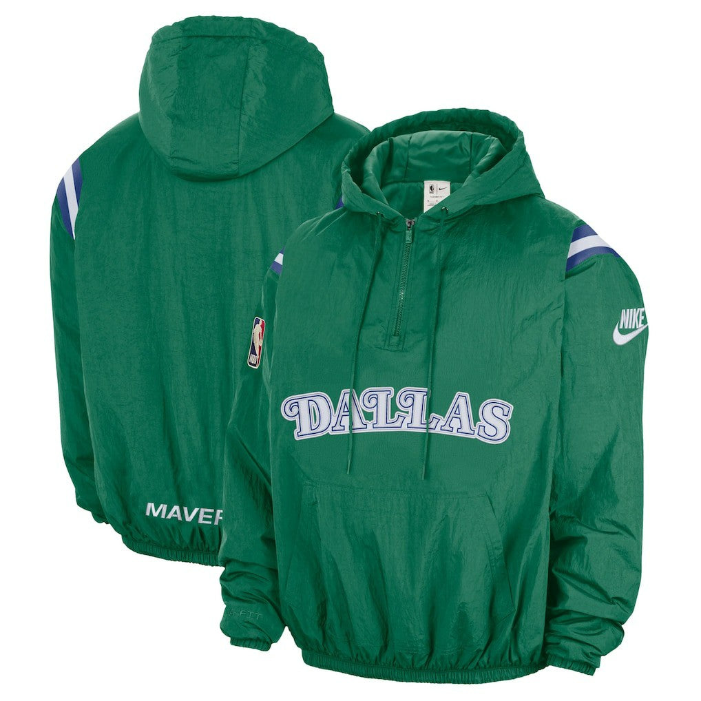 Dallas Mavericks Hardwood Classics Therma-FIT Half-Zip Hooded Windbreaker Green - NBA