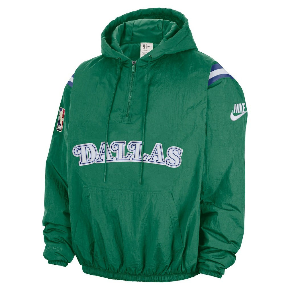 Dallas Mavericks Hardwood Classics Therma-FIT Half-Zip Hooded Windbreaker Green - NBA