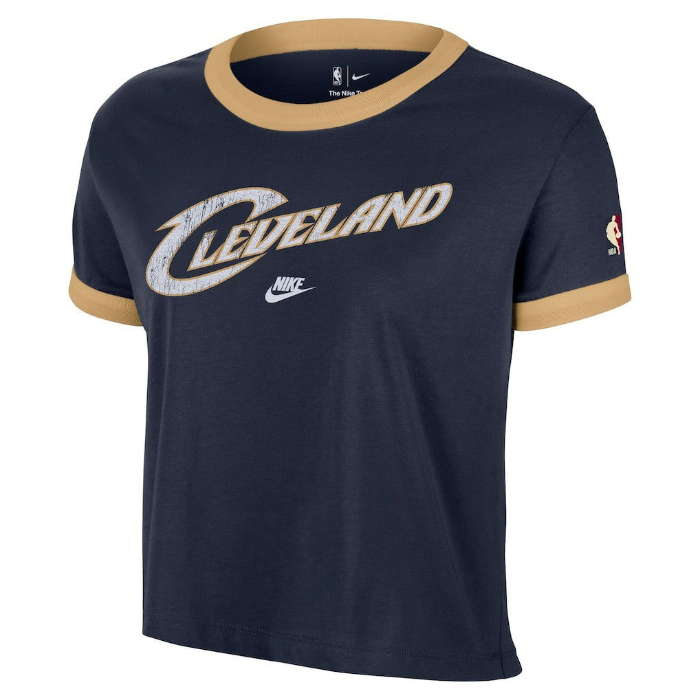 Cleveland Cavaliers Women's Classic Edition Hardwood Classics Essential Vintage Ringer T-Shirt Navy - NBA