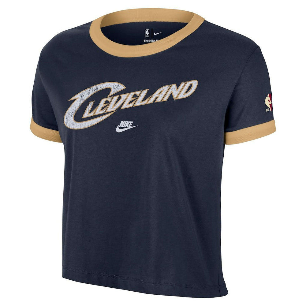 Cleveland Cavaliers Women's Classic Edition Hardwood Classics Essential Vintage Ringer T-Shirt Navy - NBA