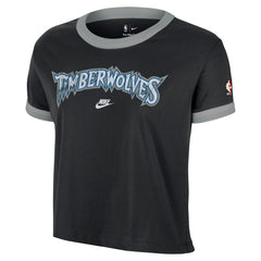 Minnesota Timberwolves Women's Classic Edition Hardwood Classics Essential Vintage Ringer T-Shirt Black - NBA