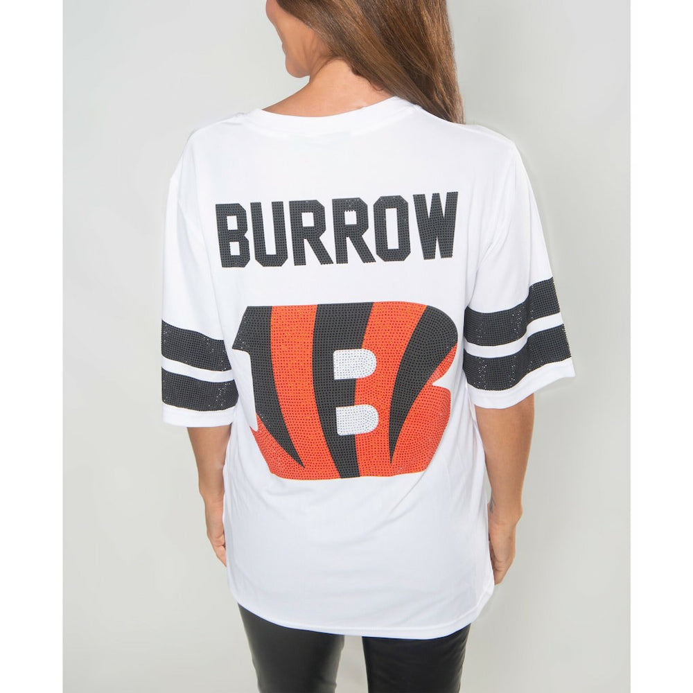 Joe Burrow Cincinnati Bengals Cuce Women's Crystal V-Neck Tunic White | NFL