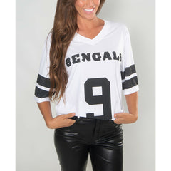 Joe Burrow Cincinnati Bengals Cuce Women's Crystal V-Neck Tunic White | NFL