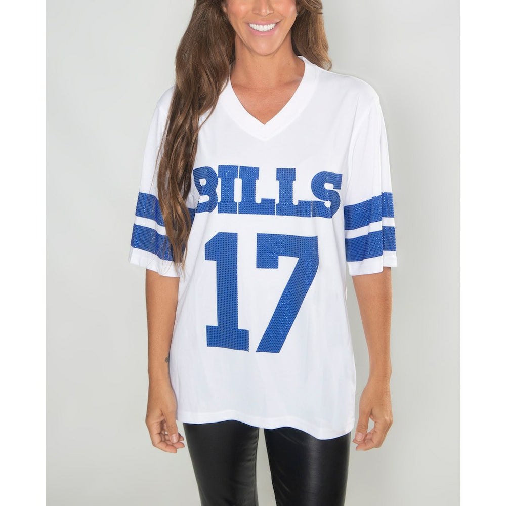 Josh Allen Buffalo Bills Cuce Women's Crystal V-Neck Tunic White | NFL