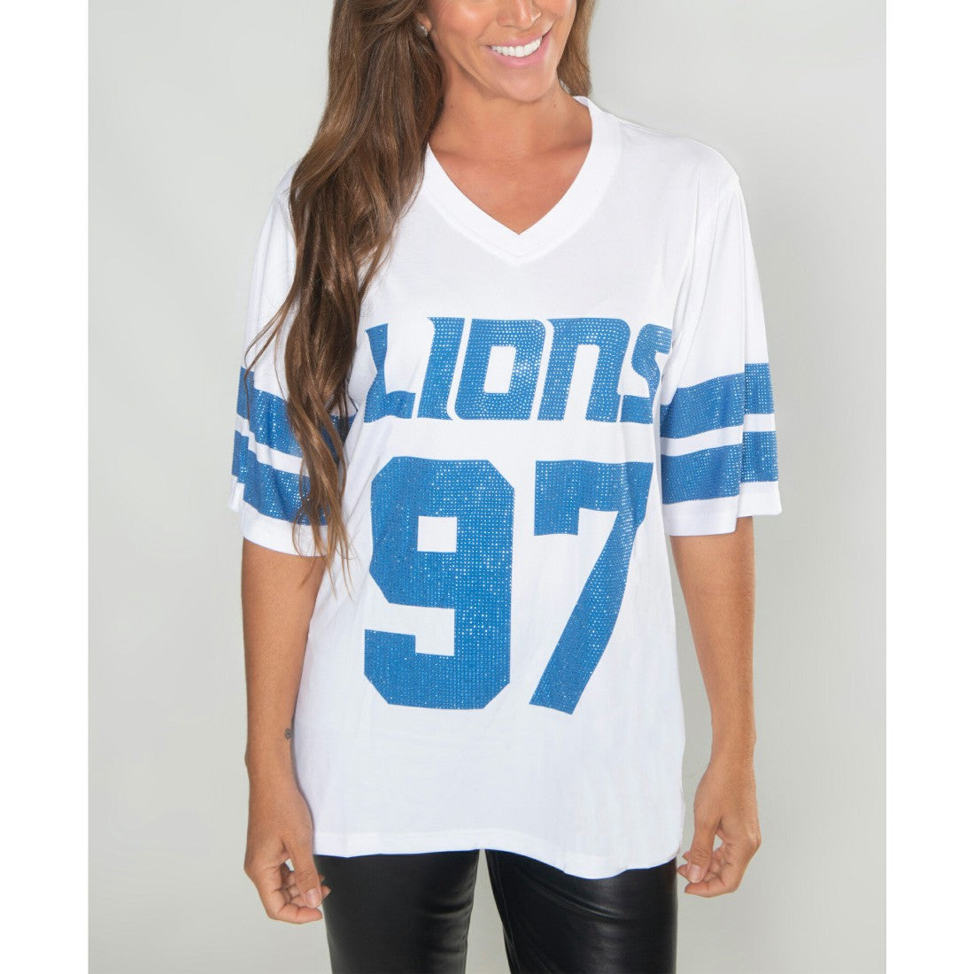 Aidan Hutchinson Detroit Lions Cuce Women's Crystal V-Neck Tunic White | NFL
