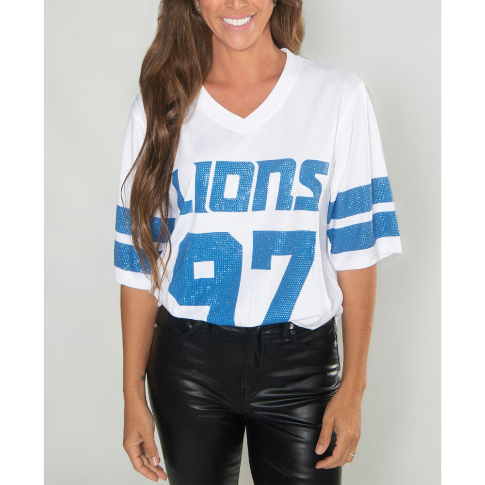 Aidan Hutchinson Detroit Lions Cuce Women's Crystal V-Neck Tunic White | NFL