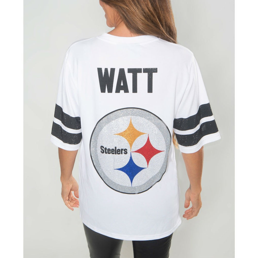 T.J. Watt Pittsburgh Steelers Cuce Women's Crystal V-Neck Tunic White | NFL