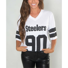 T.J. Watt Pittsburgh Steelers Cuce Women's Crystal V-Neck Tunic White | NFL