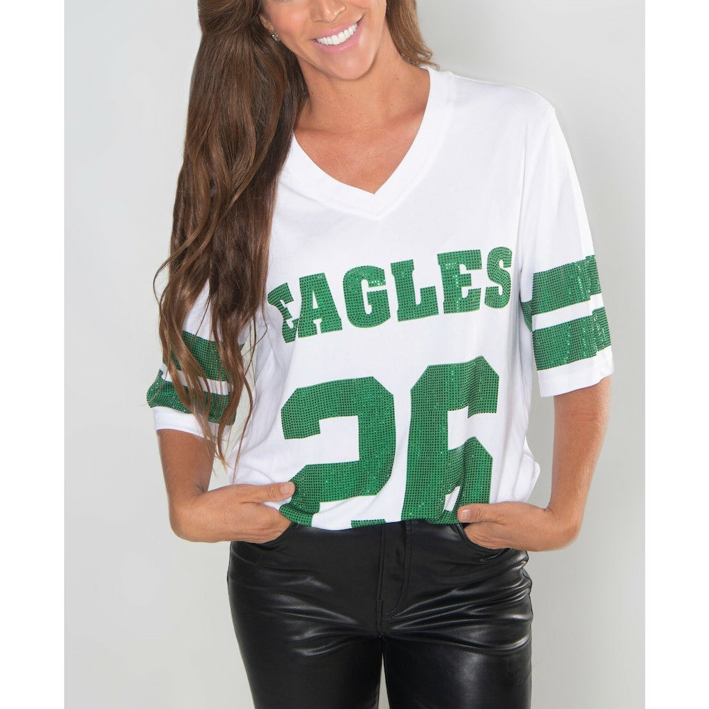 Saquon Barkley Philadelphia Eagles Cuce Women's Crystal V-Neck Tunic White | NFL