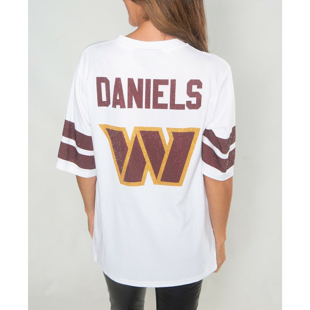 Jayden Daniels Washington Commanders Cuce Women's Crystal V-Neck Tunic White | NFL