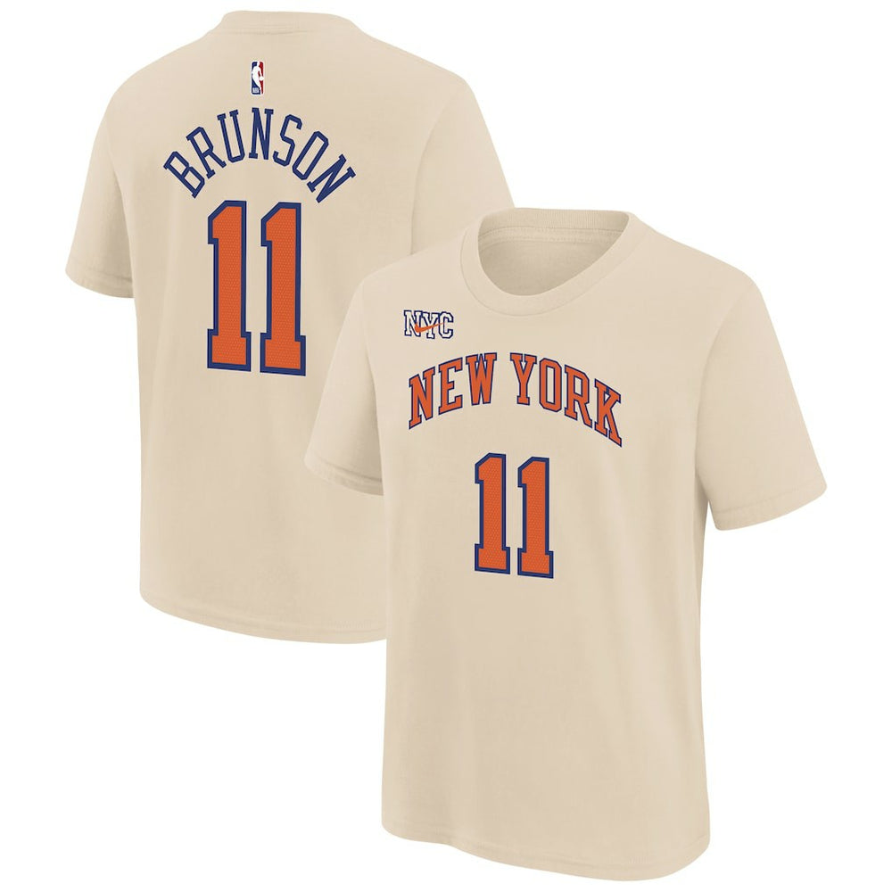 Jalen Brunson New York Knicks Youth 2025/26 City Edition Name & Number T-Shirt Cream - NBA