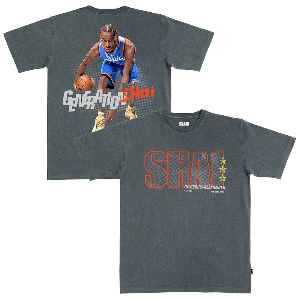 Shai Gilgeous-Alexander Oklahoma City Thunder SLAM Unisex February/March 2025 Cover Graphic Remix T-Shirt Charcoal - NBA